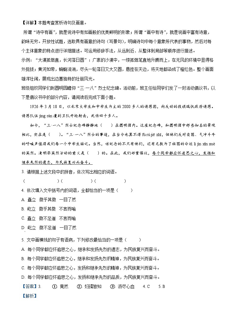 广东省揭阳市普宁市2023-2024学年八年级下学期期末语文试题（原卷版+解析版）02