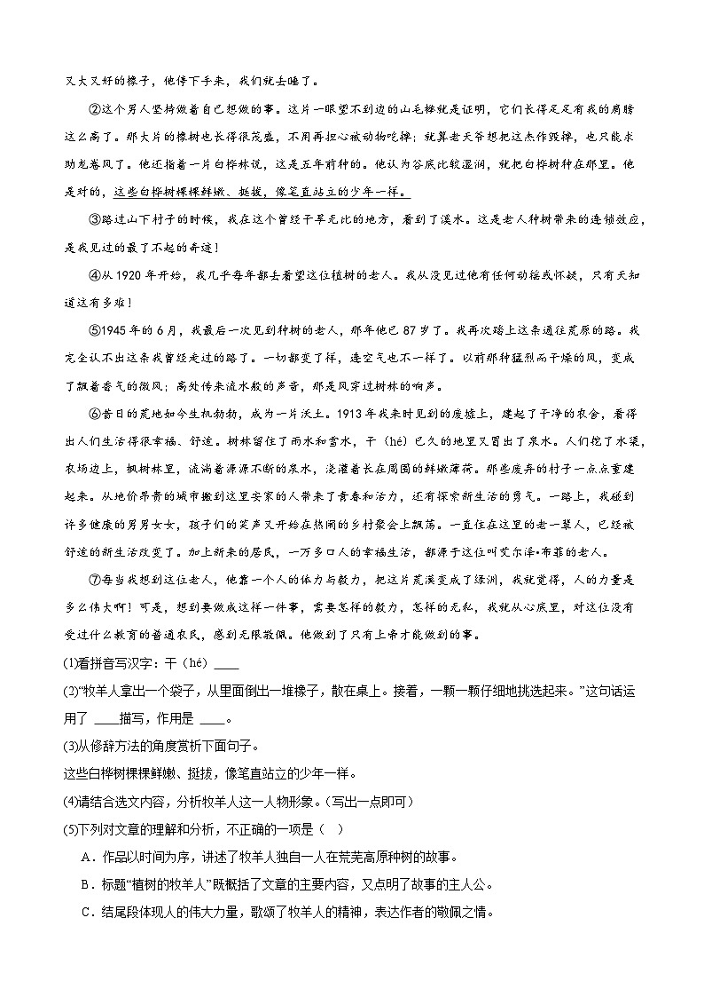 专题06 记叙文（必考文章）20篇-备战2024-2025学年七年级语文上学期期末真题分类汇编（上海专用）03