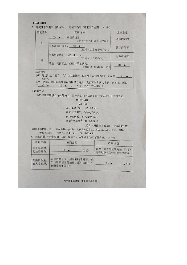 浙江省金华市武义县2023-2024学年七年级上学期期末检测语文试题02