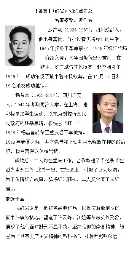 2024语文七下人教版【名著】《红岩》知识点汇总第1页