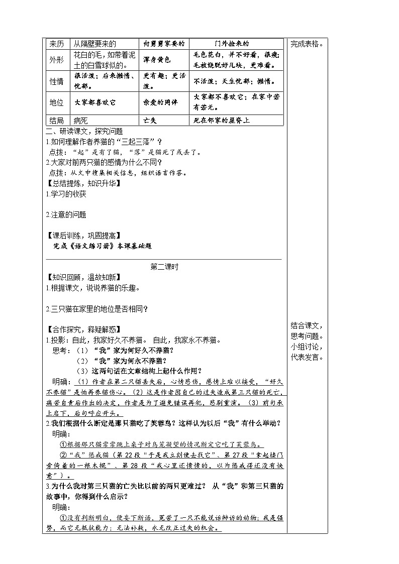 【高效课堂】17 猫 同步探究导学案 统编版语文七年级上册02