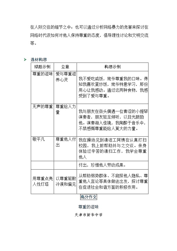 2024中考语文作文《尊重的滋味》教案02