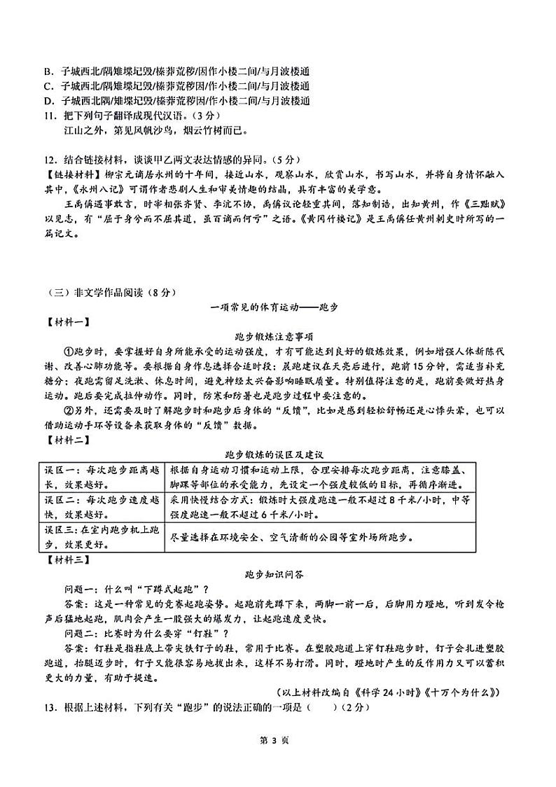 湖南省长沙市师大附中梅溪湖中学2024-2025学年九年级上学期入学考试语文试卷03