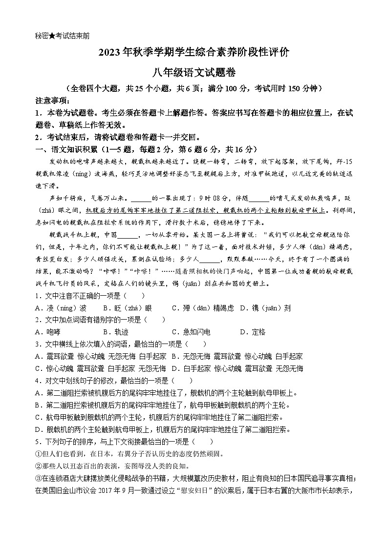 云南省昭通市昭阳区2023-2024学年八年级上学期期中语文试题01