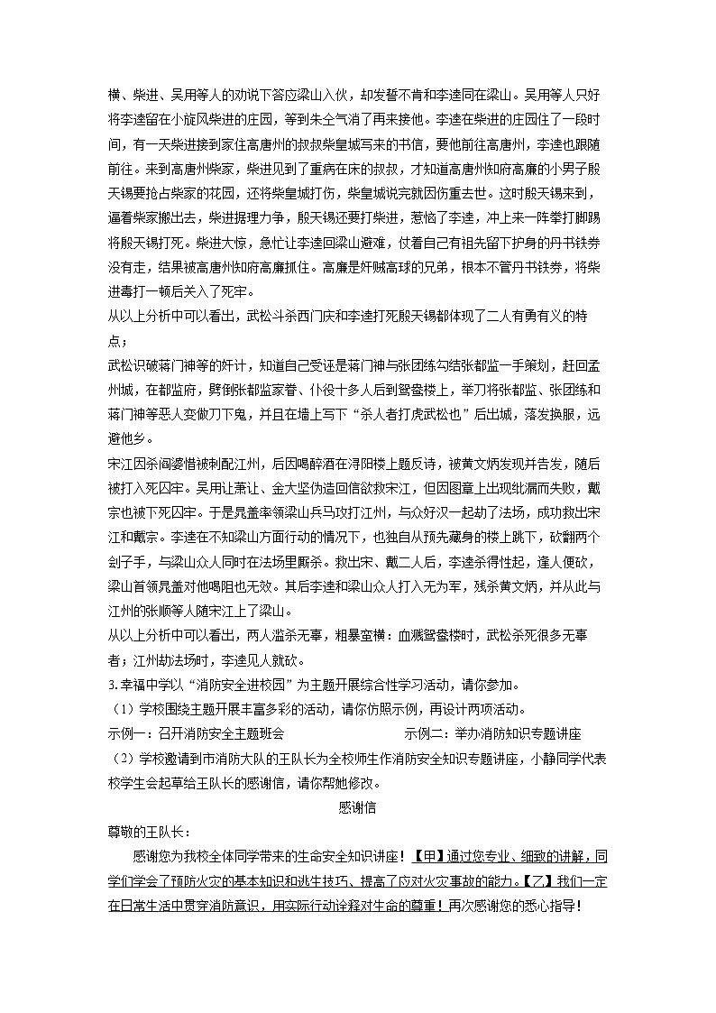 [语文][二模]安徽省合肥市庐阳区2024年中考试题(解析版)第3页