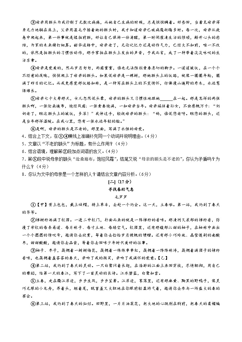 安徽省阜阳市界首市第五中学2023-2024学年七年级上学期期中语文试题第3页