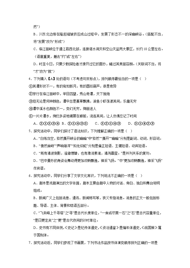 2024年四川省巴中市中考语文真题02