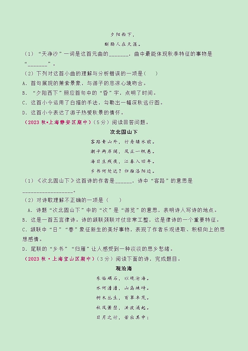 期中常考题型02：古代诗歌阅读（原卷版）第2页