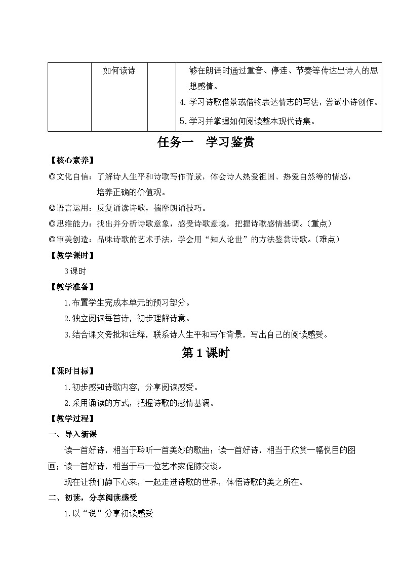 部编版九年级语文上册任务一 学习鉴赏 优师教学设计02