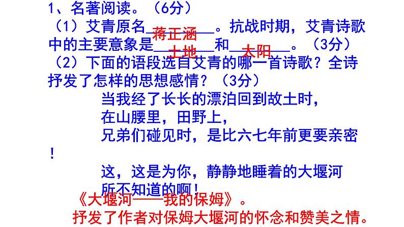 人教部编版九上（中考）语文名著阅读《艾青诗选》梯度训练2 PPT版第2页