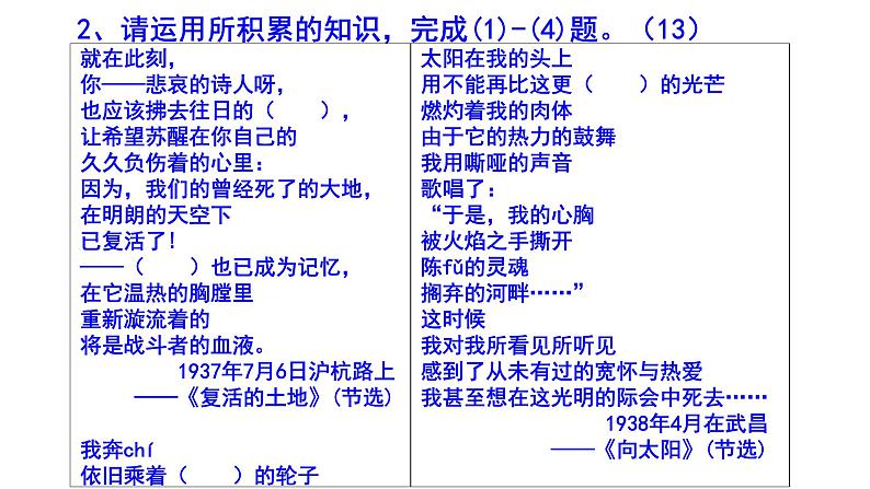 人教部编版九上（中考）语文名著阅读《艾青诗选》梯度训练2 PPT版第3页