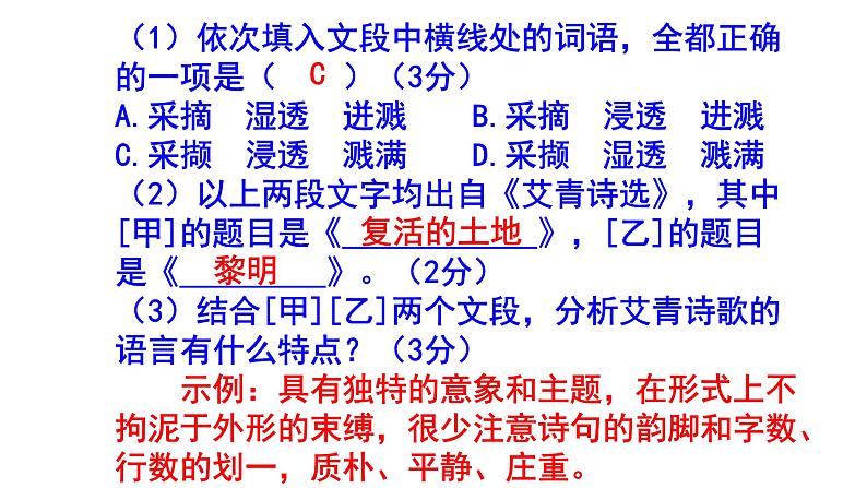 人教部编版九上（中考）语文名著阅读《艾青诗选》梯度训练4 PPT版第7页