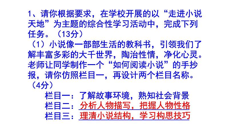 人教部编版九上语文综合性学习《走进小说天地》梯度训练3 PPT版第2页