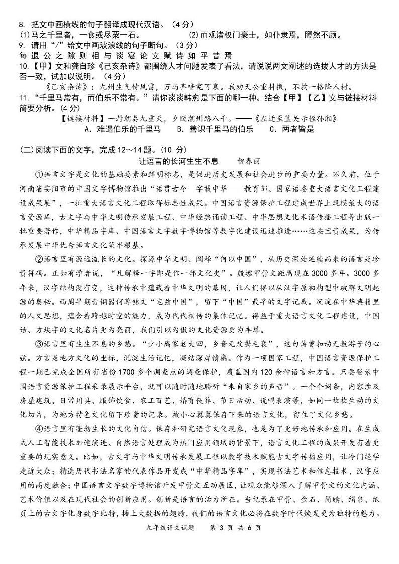 广东省惠州市惠阳区2024-2025学年九年级上学期第一次月考语文试题03