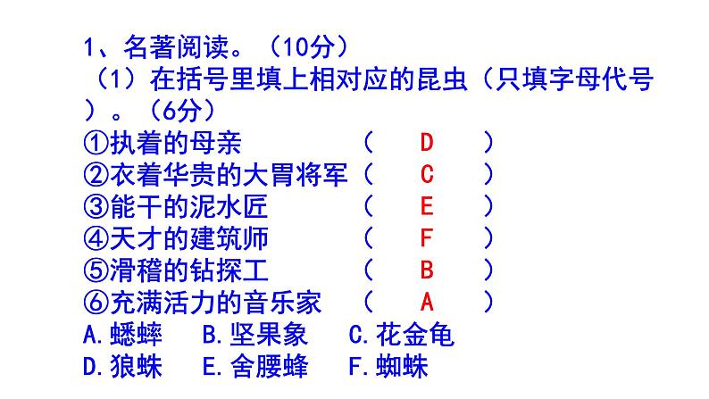 人教部编版八上语文名著阅读《昆虫记》梯度训练6 PPT版第2页