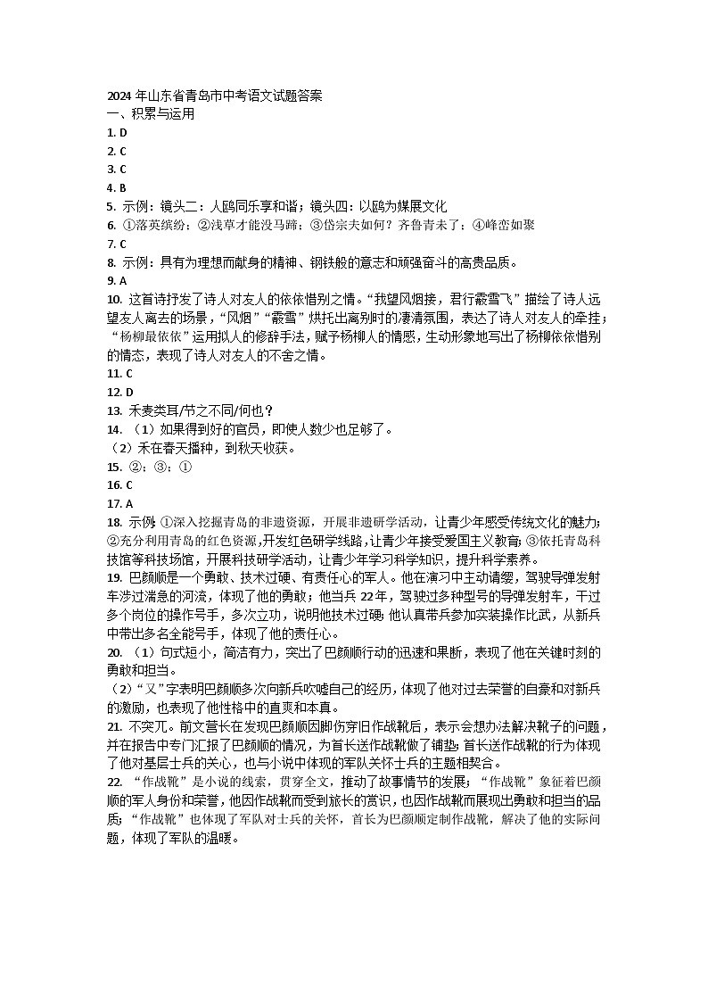 2024年山东省青岛市中考语文试题01