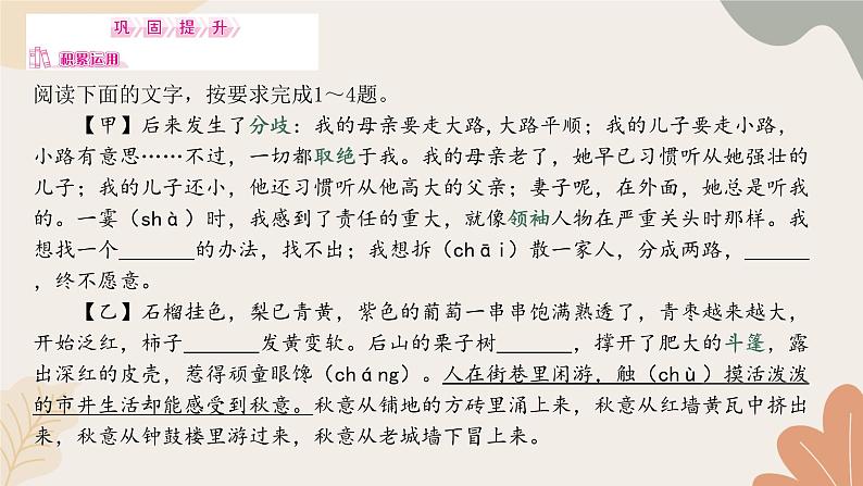 部编版（2024）七年级语文上册 6 散  步习题课件08
