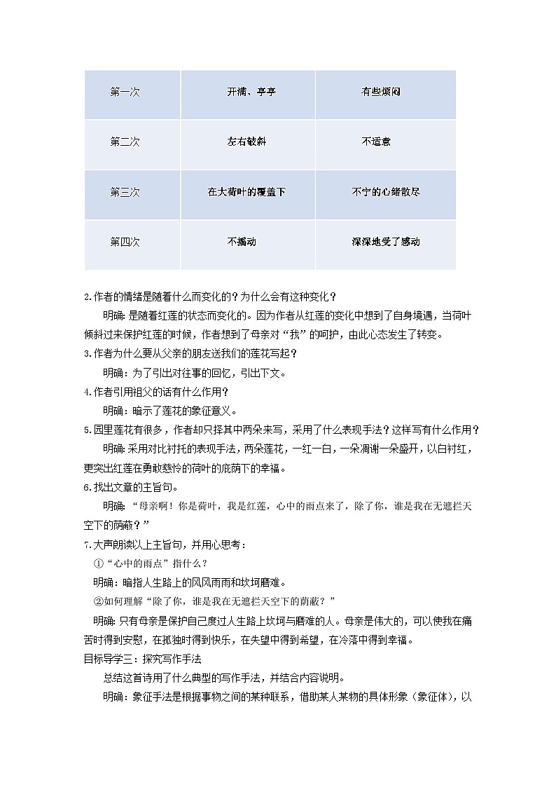 教案：部编版初中语文七年级上册第二单元第7课 散文诗二首——荷叶·母亲第2页