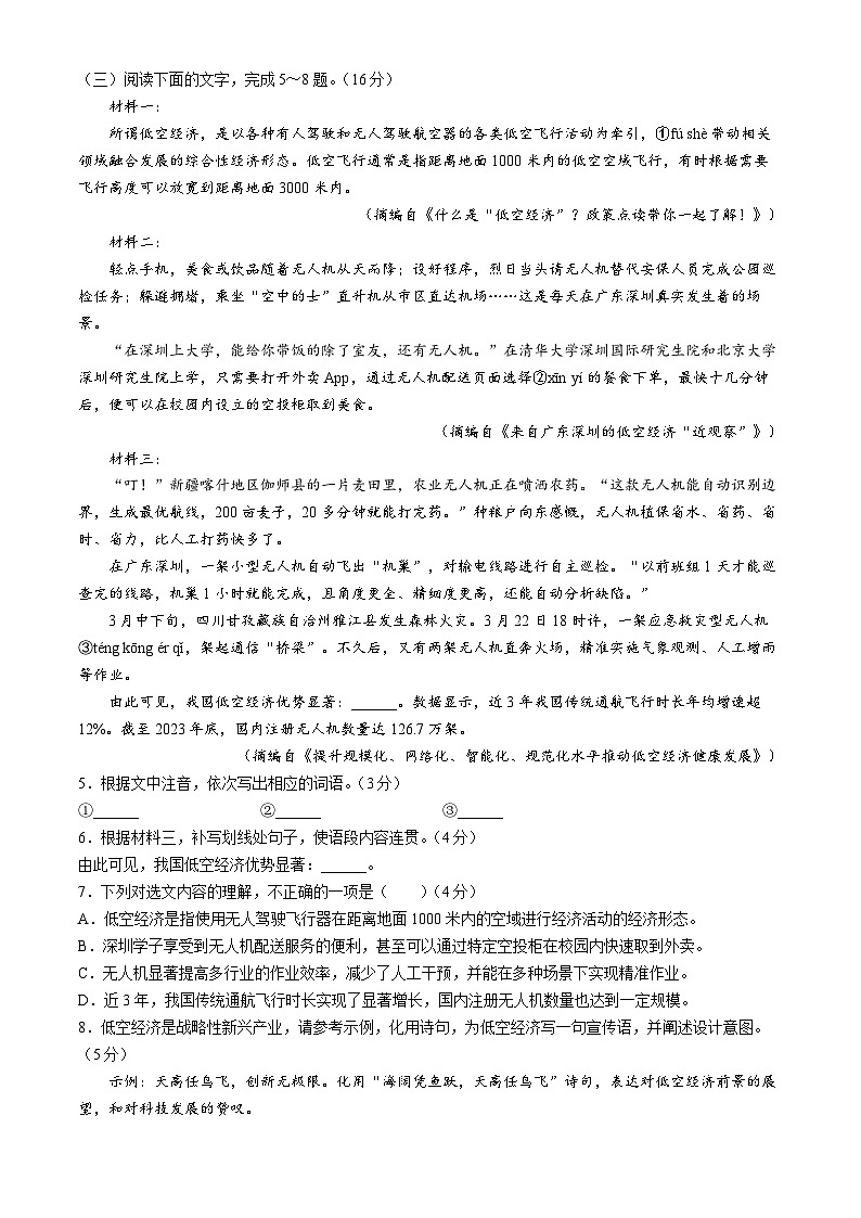 广东省佛山市南海区2024-2025学年七年级上学期开学考试语文试题02