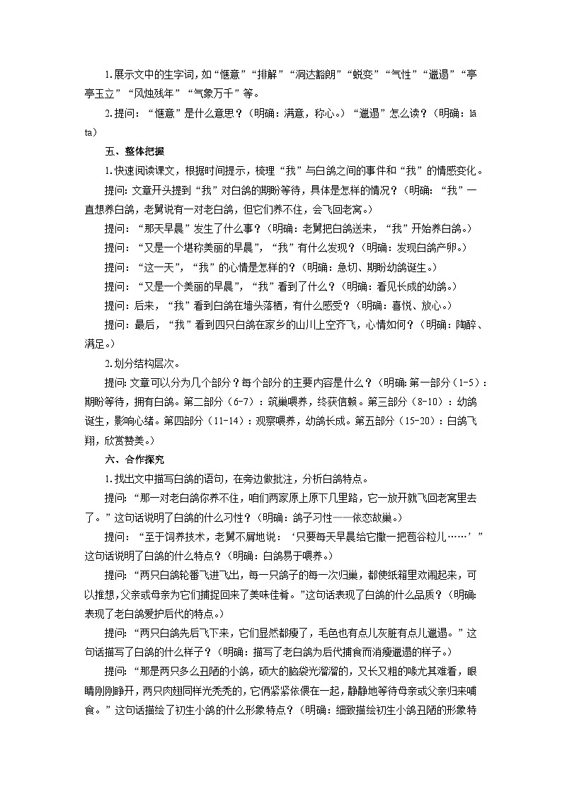 教案：部编版初中语文七年级上册第五单元第18课 我的白鸽02