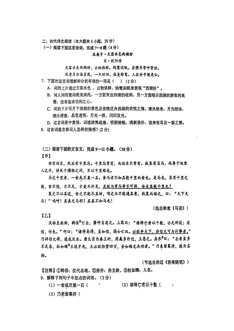 江西省南昌市江西育华学校2024-2025学年九年级上学期开学考试语文试题02