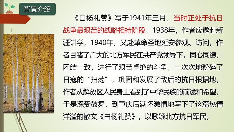 课件：部编版初中语文八年级上册第四单元第15课 白杨礼赞第6页