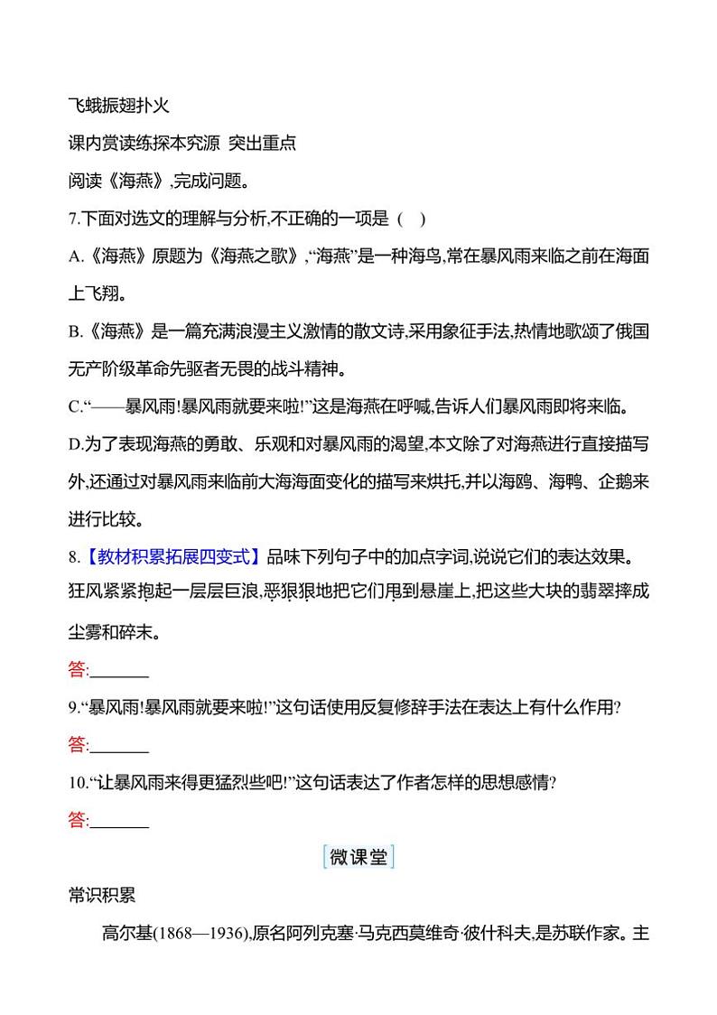 初中语文部编版九年级下册第一单元 4 海燕 同步练习(含答案）03