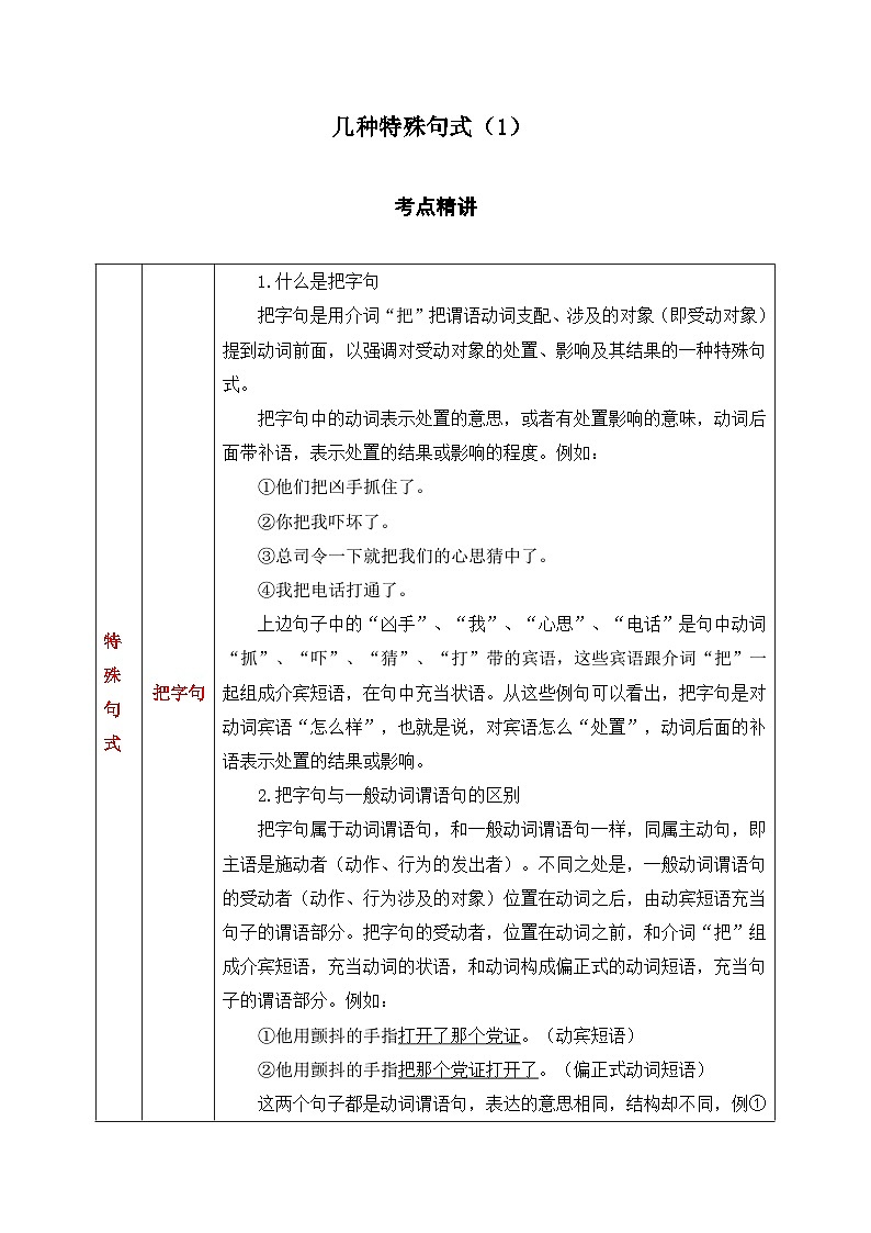 11.特殊句式（1）-初中现代汉语语法知识之单句考点精讲集训练习-备战2025年中考语文一轮复习（全国通用）第1页