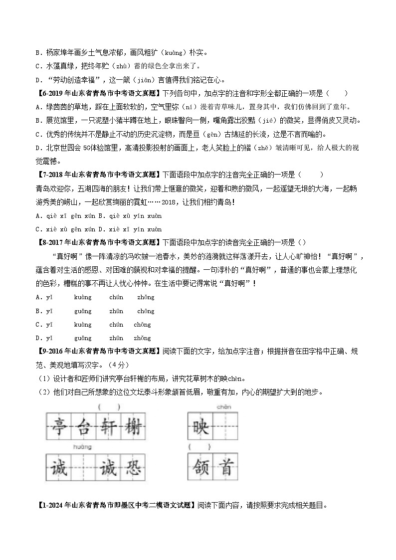 专题01 字音辨析-备战2025年中考语文专项精练（山东青岛专用）（原卷版）第2页