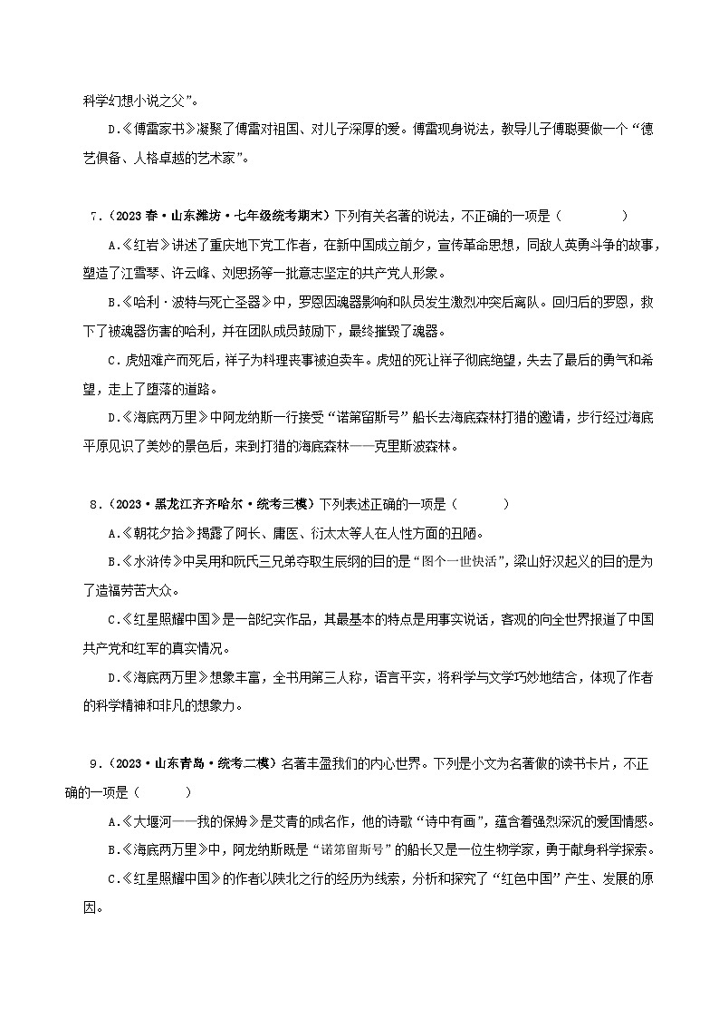 专题04《海底两万里》真题精练（综合题）（原卷版）－备战2024年中考语文名著阅读知识（考点）梳理+真题演练第3页