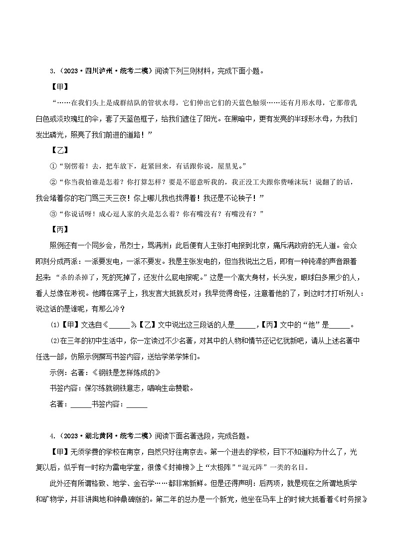 专题13 中考名著试题精选60题（一）（原卷版）－备战2024年中考语文名著阅读知识（考点）梳理+真题演练第3页