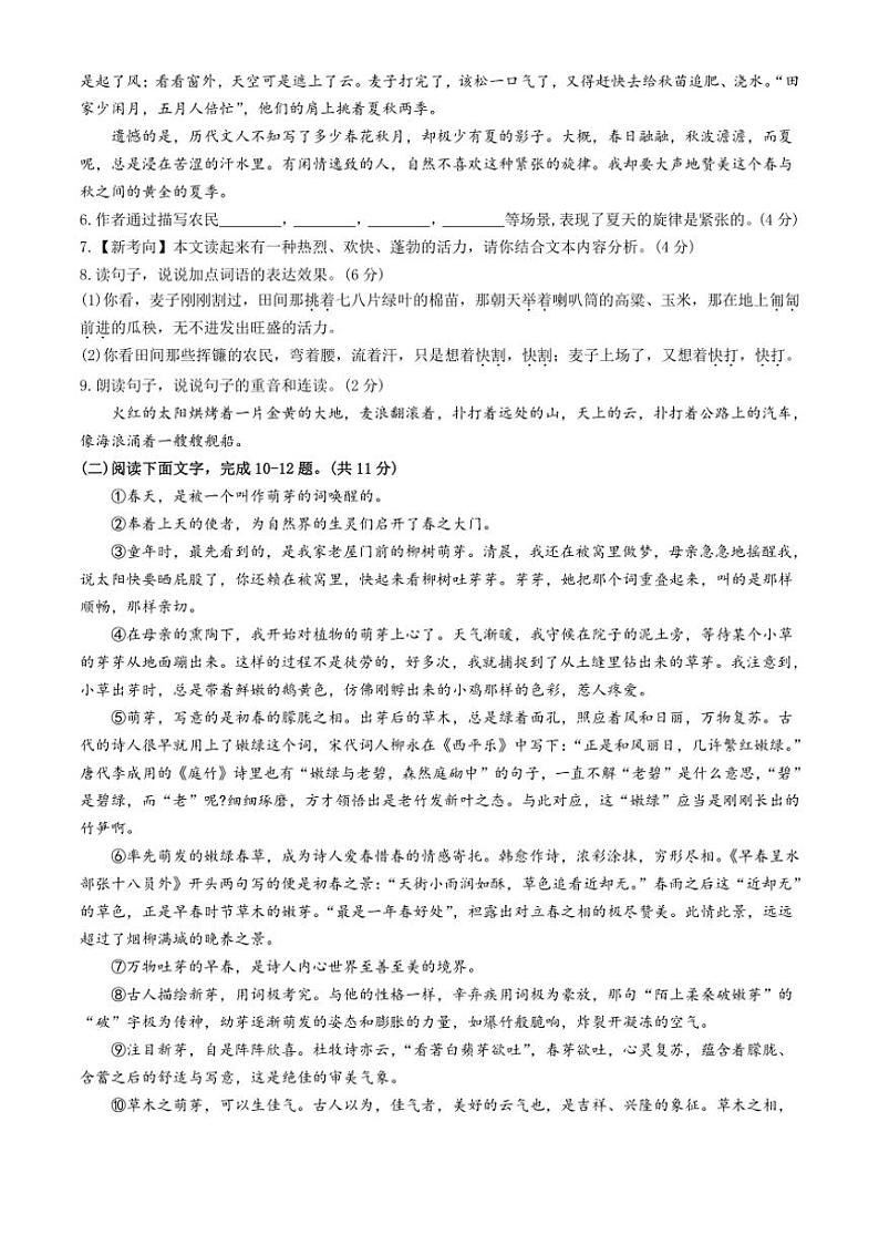 [语文]河南省周口市西华县致远外国语学校2024～2025学年七年级上学期9月月考试题(有答案)第3页
