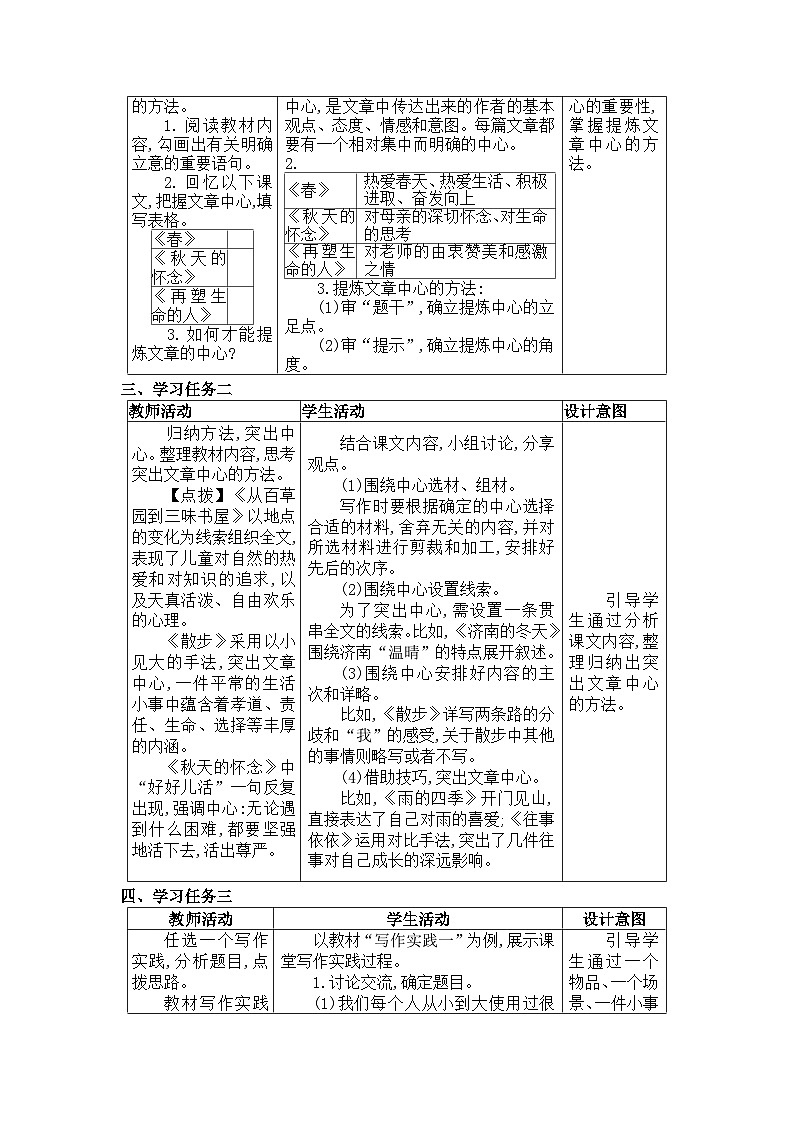 人教版（2024)语文七年级上册 第3单元 写作 如何突出中心 PPT课件+教案02