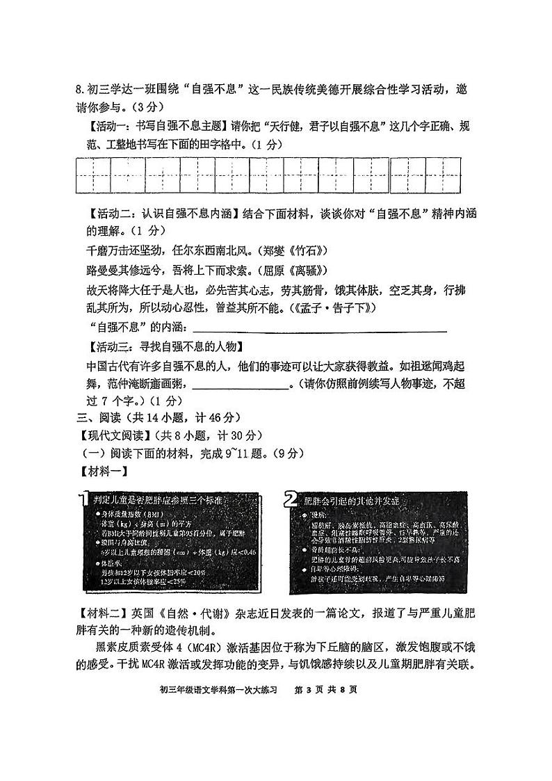 陕西省西安市远东第二中学2024-2025学年九年级上学期第一次月考语文试题03