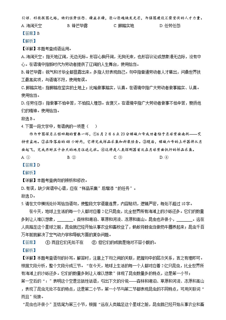 2024年四川省眉山市中考语文真题（解析版）02