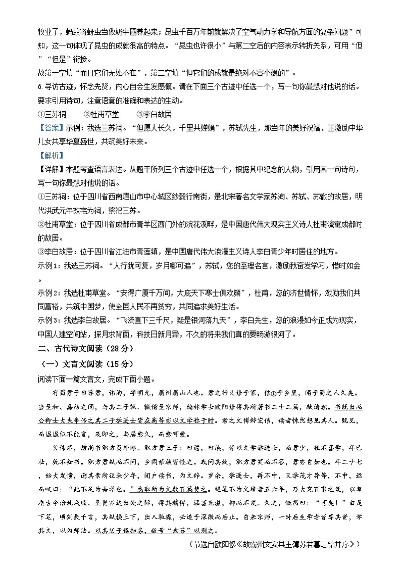 2024年四川省眉山市中考语文真题（解析版）03