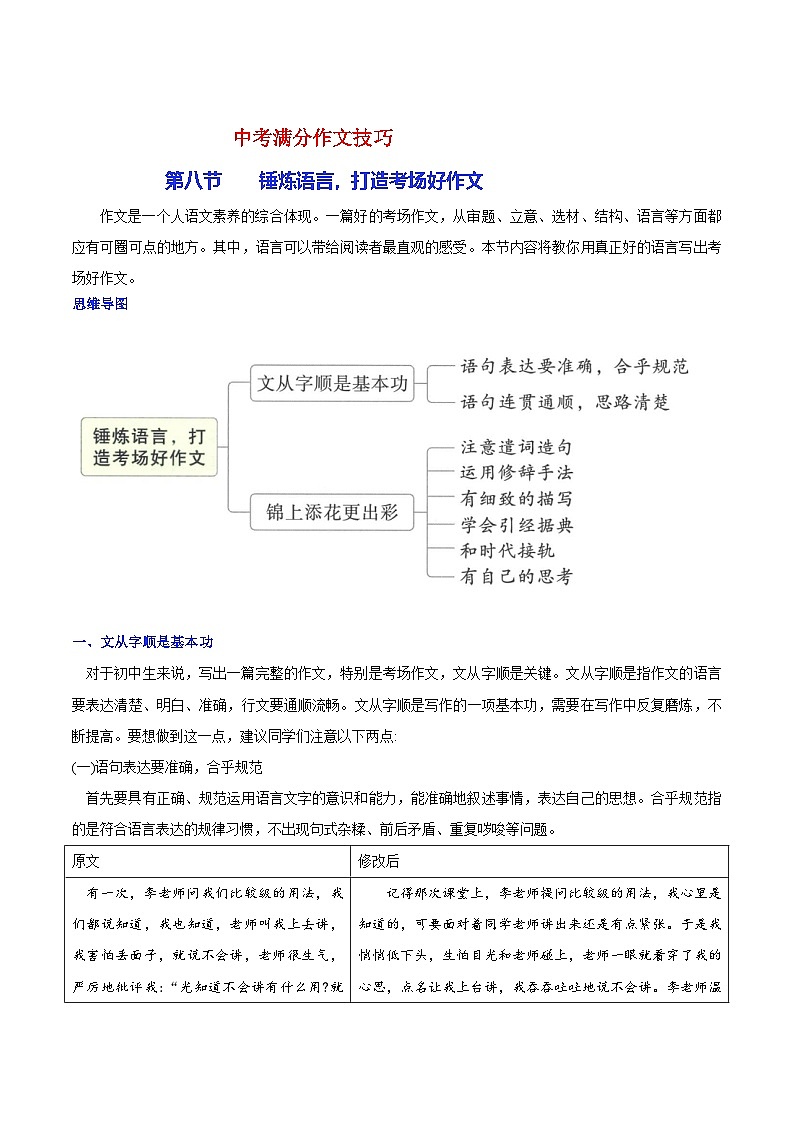 初中部编版中考语文 第八节    锤炼语言，打造考场好作文01