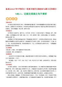 专题01：记叙文阅读之句子赏析-备战2025年中考语文一轮复习现代文阅读讲与练（江苏通用）