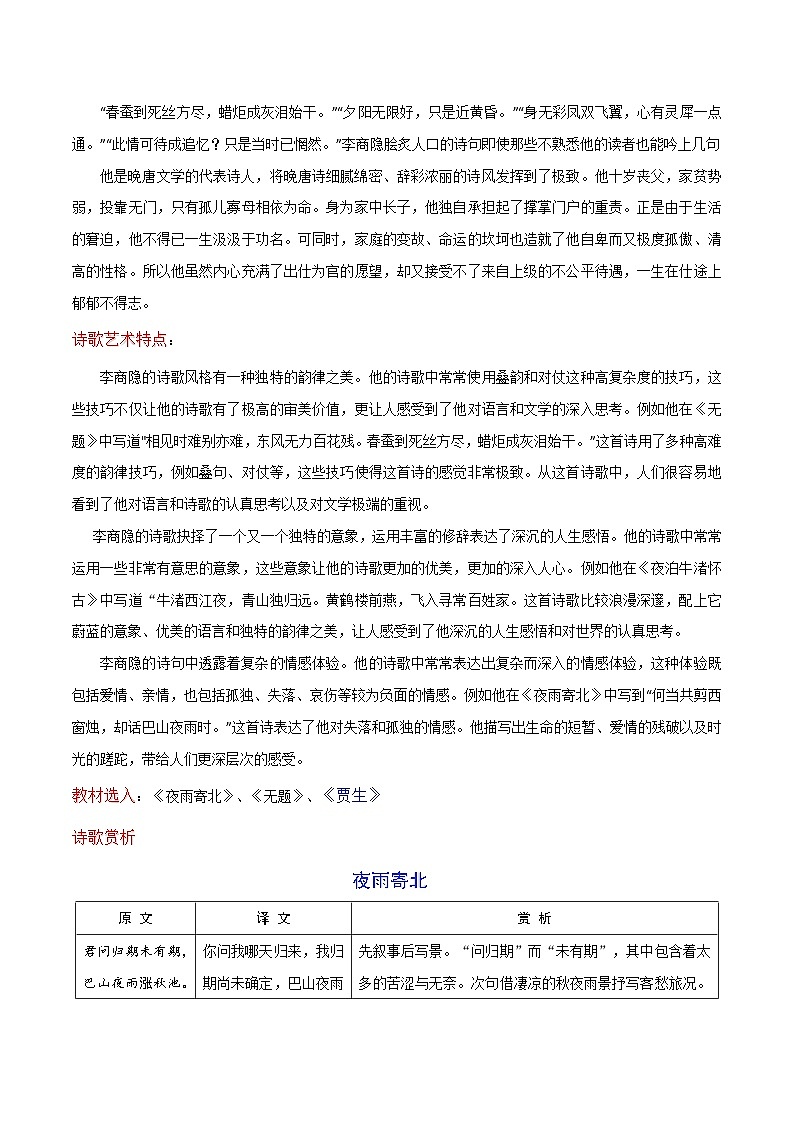 名著《唐诗三百首》专题阅读——分诗人阅读——李商隐、孟浩然 学案-2024-2025学年度初中语文（统编版）第2页