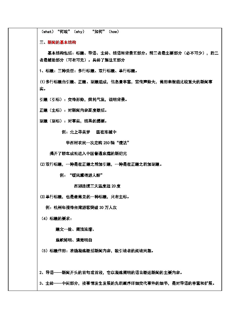 部编版语文八年级上册 新闻基本知识教案第2页