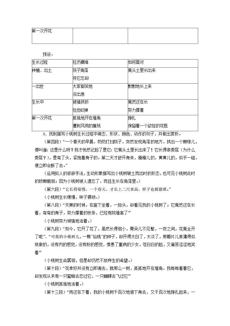 教案：部编版初中语文七年级下册 第19课 一棵小桃树第3页