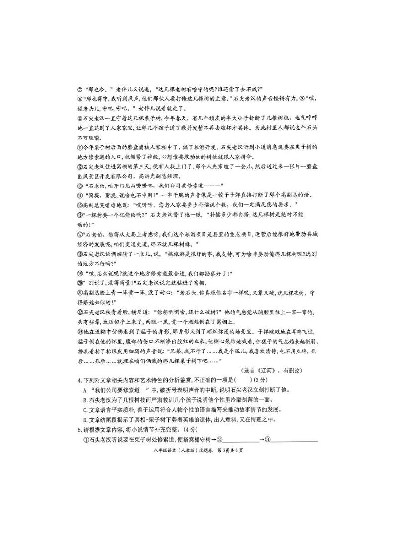 [语文]安徽省池州市贵池区2024～2025学年八年级上学期第一次月考试卷(含答案)第3页