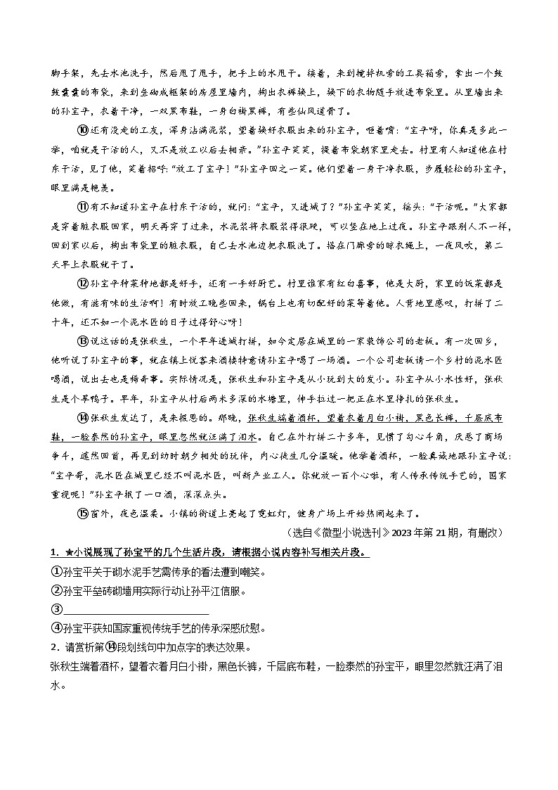 第1部分 专题03：记叙文阅读之概括内容（练习）-2025年中考语文复习 现代文阅读（全国通用）02