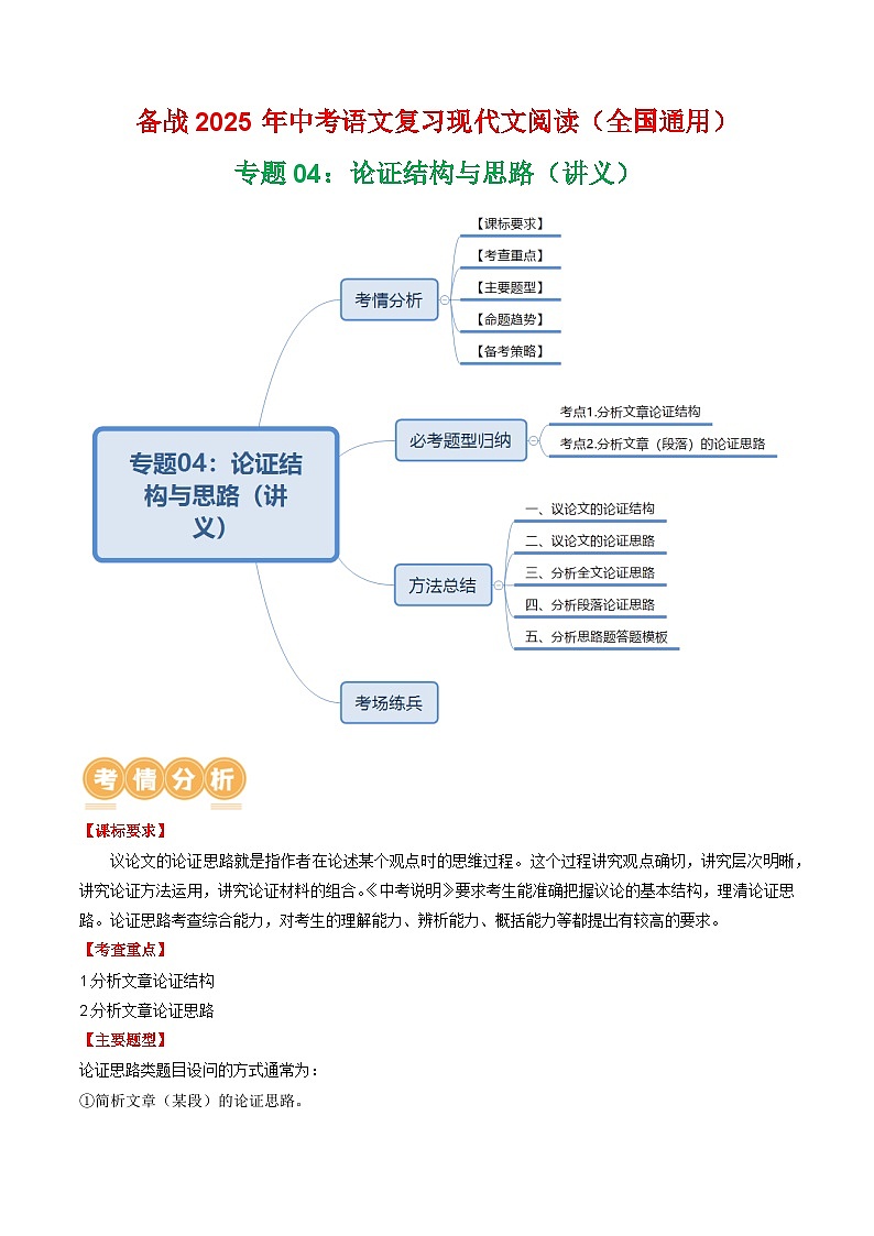 第3部分 专题04：论证结构与思路（讲义）-2025年中考语文复习 现代文阅读（全国通用）01