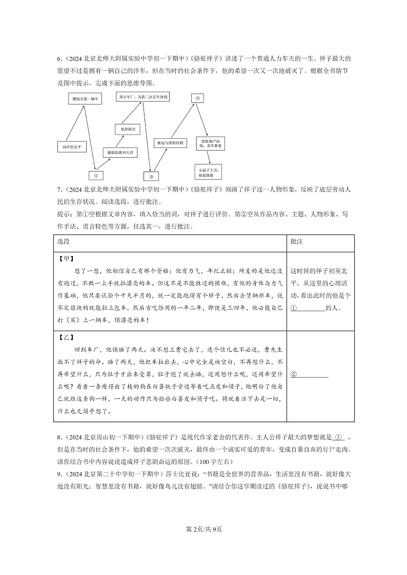 [语文]2024北京重点校初一下学期期中真题分类汇编：名著阅读第2页