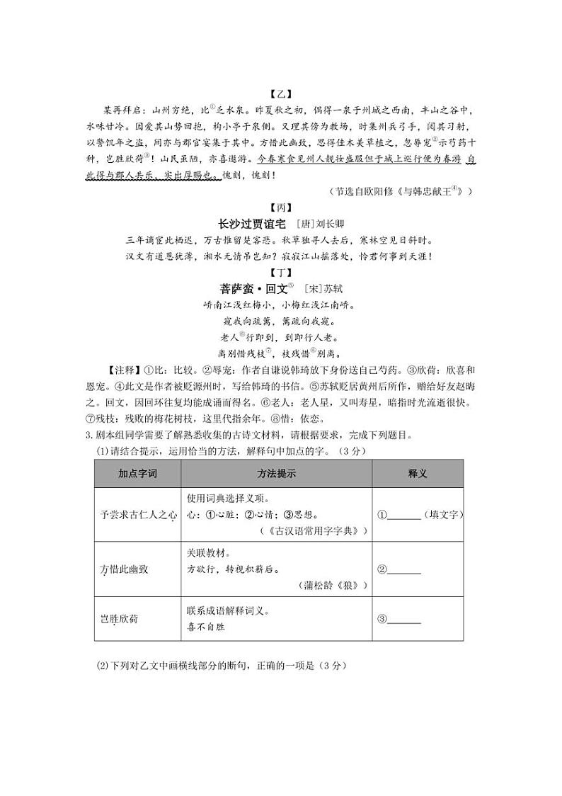 [语文]福建省漳州第一中学2024～2025学年九年级上学期10月练习试题(有答案)02