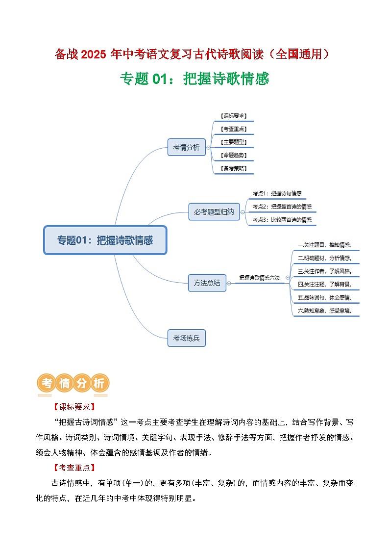 专题01：把握诗歌情感-2025年中考语文复习 古代诗歌阅读（全国通用）（教师版）第1页