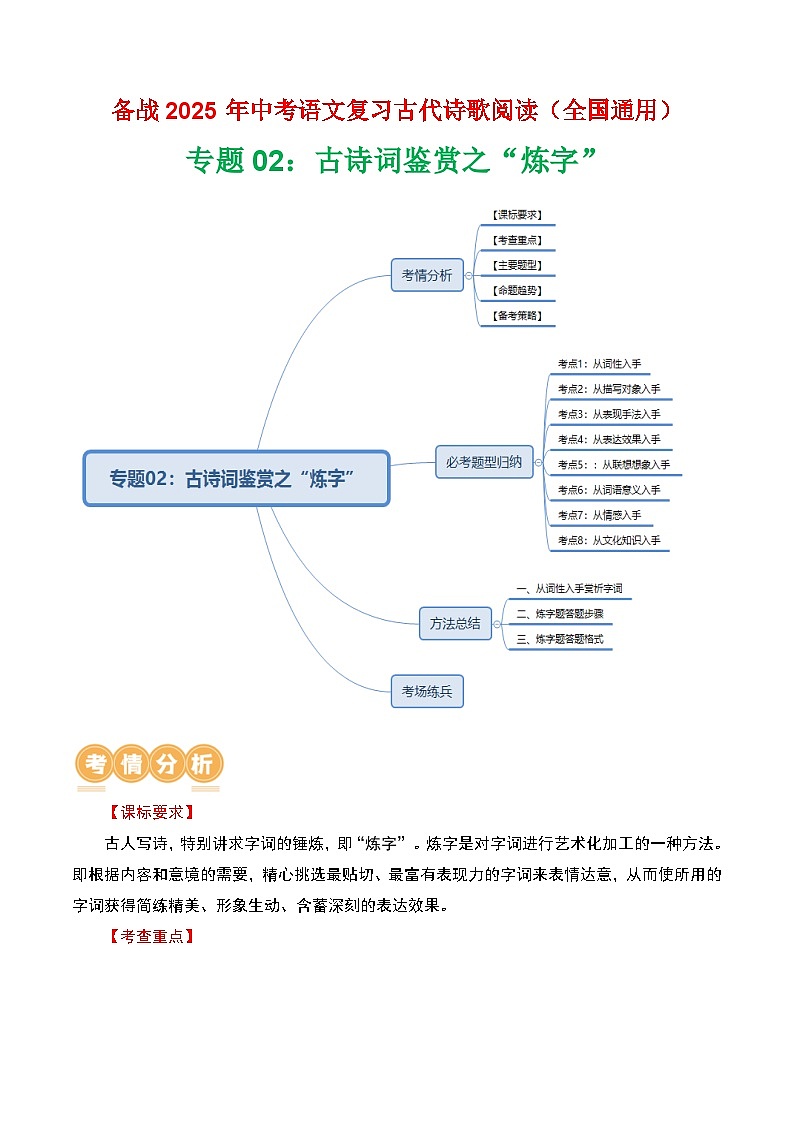 专题02：古诗词鉴赏之“炼字”-2025年中考语文复习 古代诗歌阅读（全国通用）（学生版）第1页