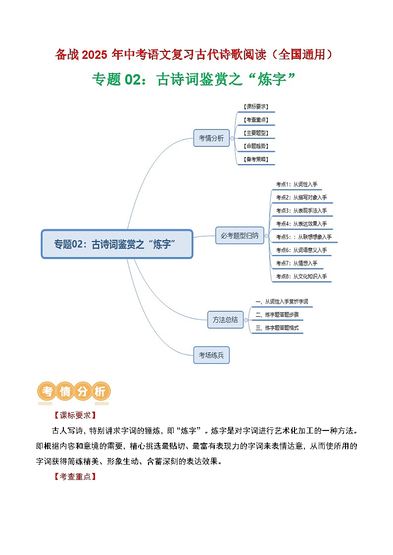 专题02：古诗词鉴赏之“炼字”-2025年中考语文复习 古代诗歌阅读（全国通用）（教师版）第1页
