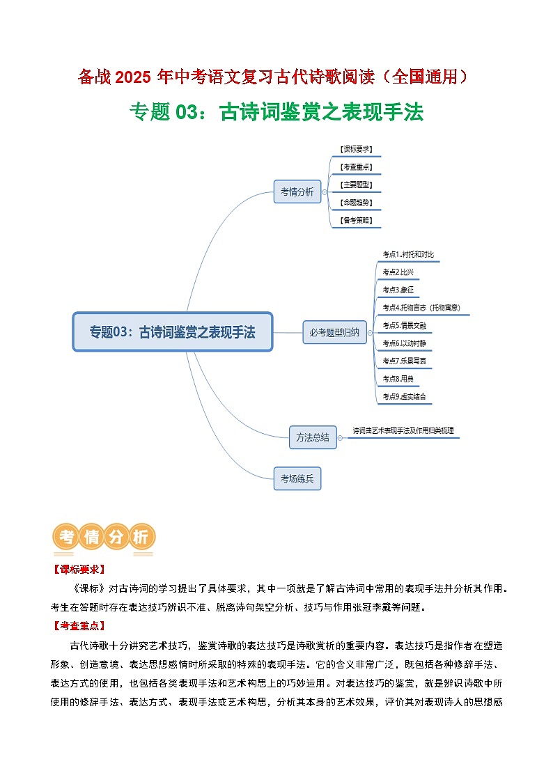 专题03：古诗词鉴赏之表现手法-2025年中考语文复习 古代诗歌阅读（全国通用）（教师版）第1页